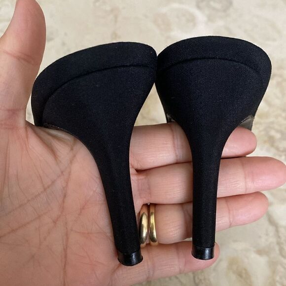 Stuart Weitzman Black Satin Heels Silver Rhinestone Moon & Star Mule Sandals - Picture 7 of 15